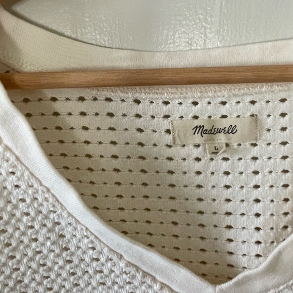 Madewell Crop Tee Womens Large White Mesh Playful Minimalist Basic With Edge - Picture 2 of 7